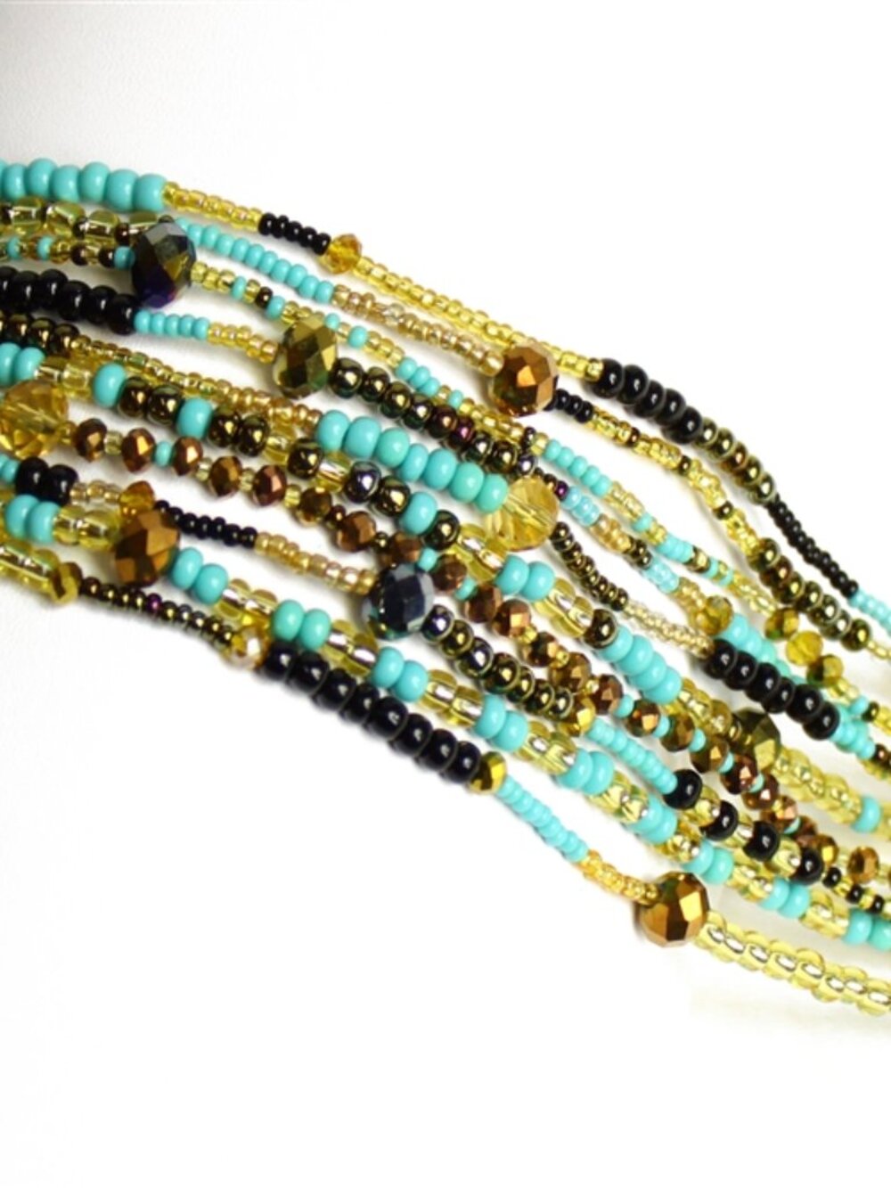 Czech Glass Bead 10 Strand BRACELET TURQUOISE & GOLD